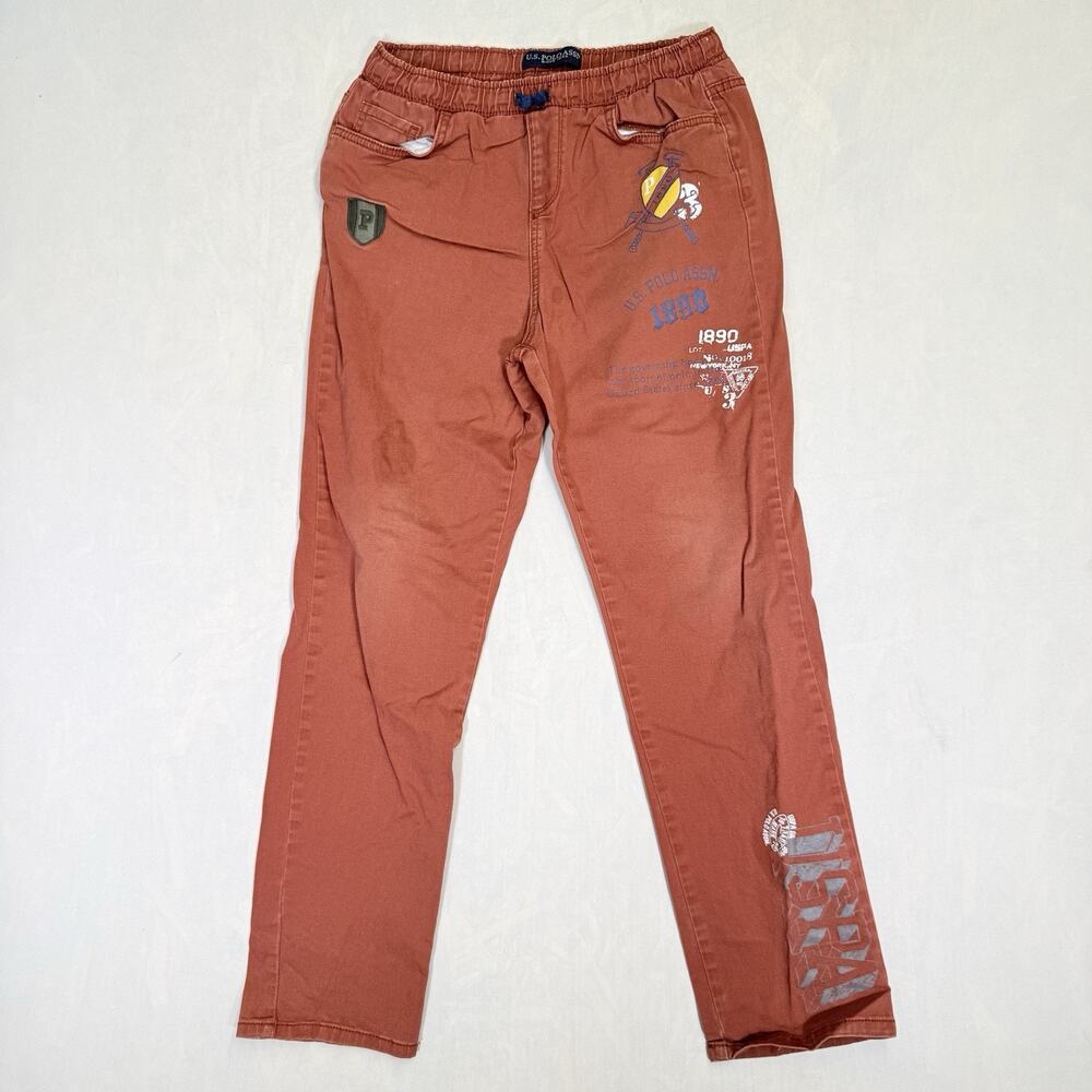 U.S. Polo Assn. Pants Boys XL14/16 Rust Brown Graphic Straight Leg Elastic Waist